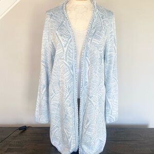 J.McLaughlin Marguerite Open Cardigan Duster Light Blue & White Size XL